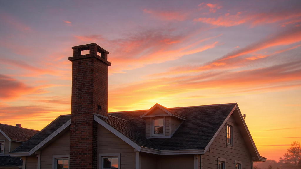 Silhouette of a chimney on a rooftop during a vibrant sunset
